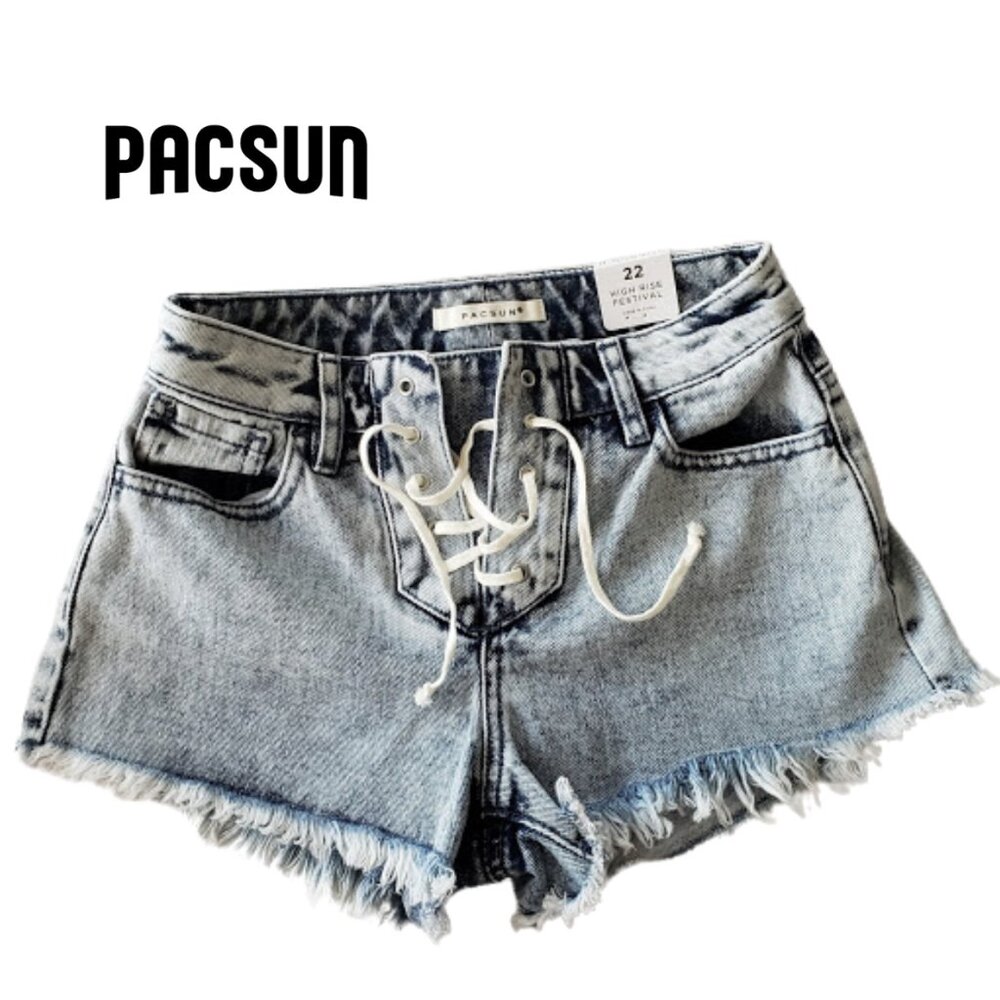 PacSun Women's Lacey Lace Up Acid Wash Denim Festival Short-Shorts Size: XS NWT